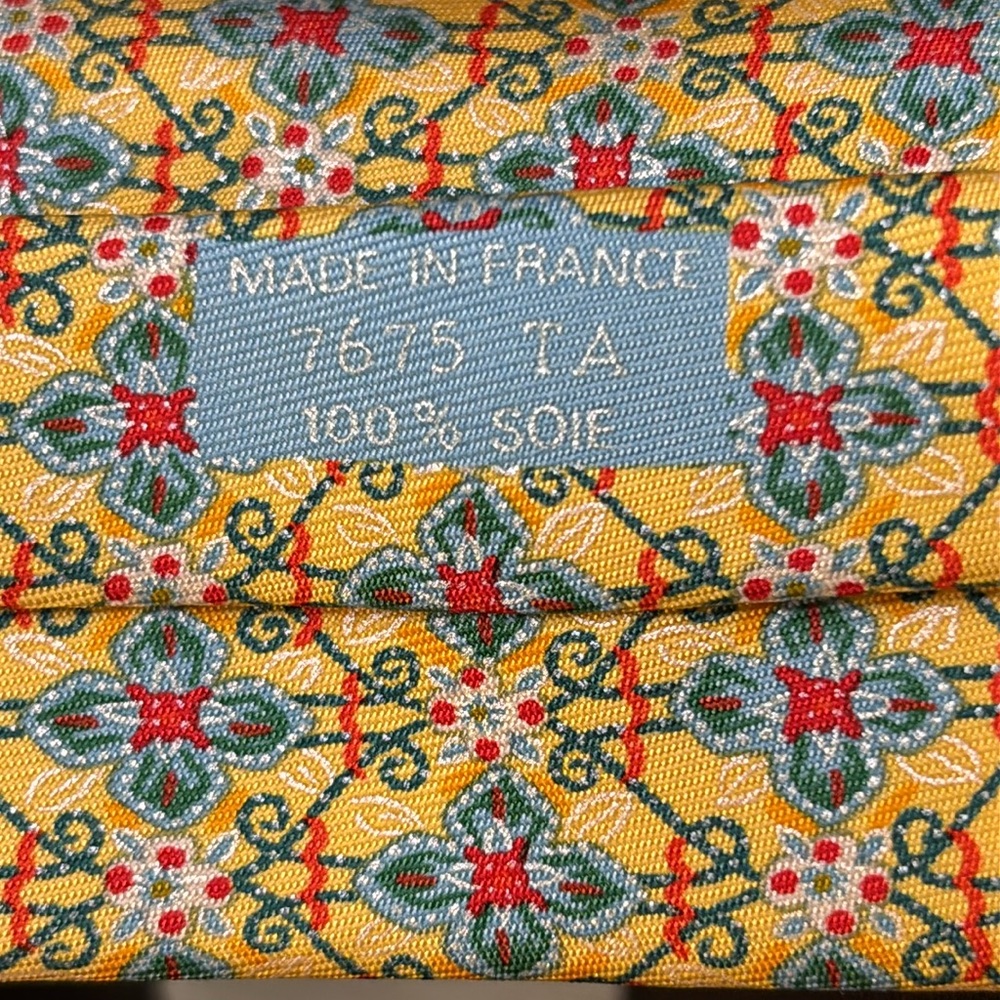 Hermes Paris Elegant Multicolor Patterned  Silk Tie Yellow Blue - Picture 6 of 6